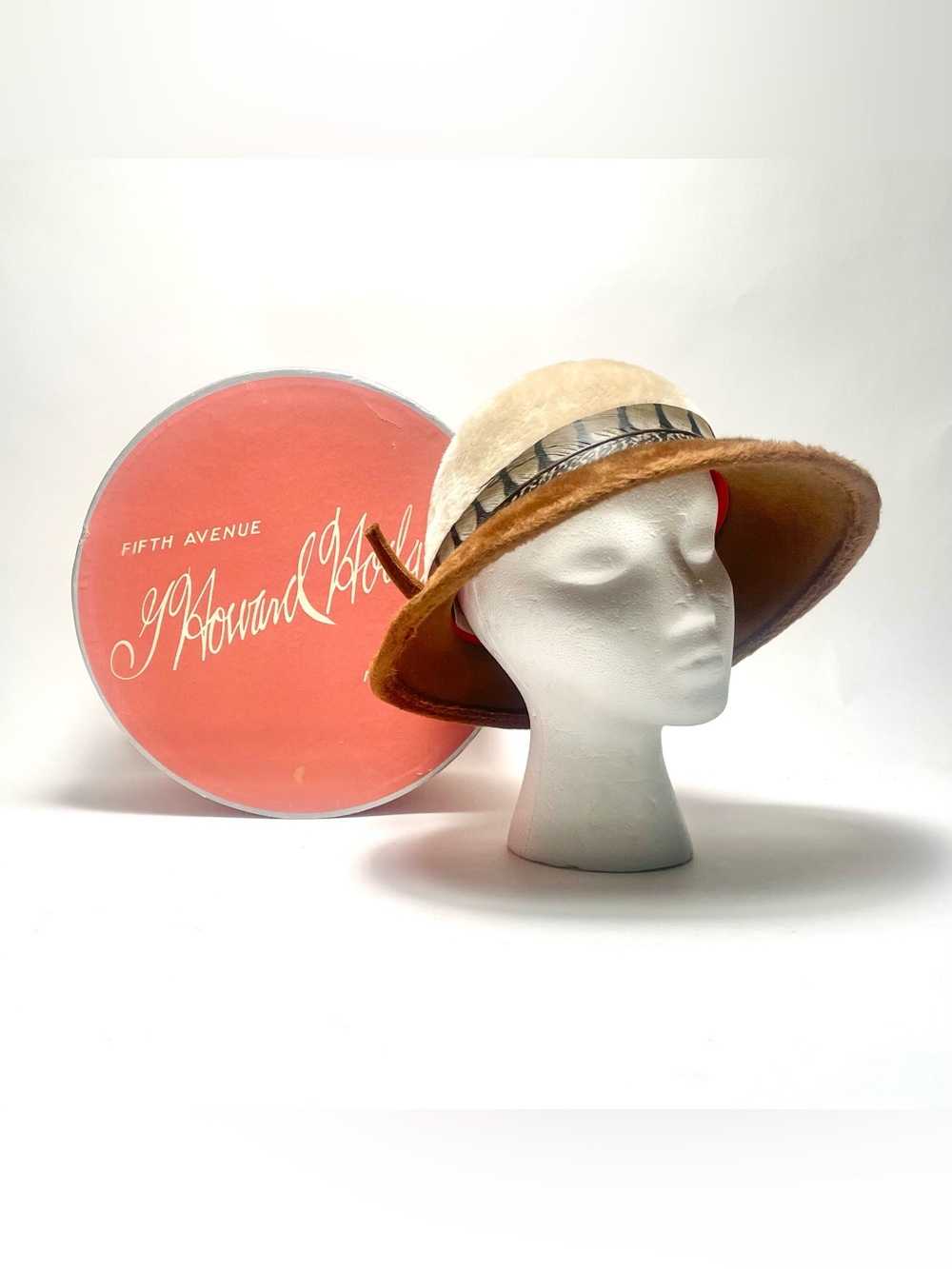 Vintage 1960s Adolfo Réalités Millinery Hat with Vintage J. Howard Hodge Hat Box